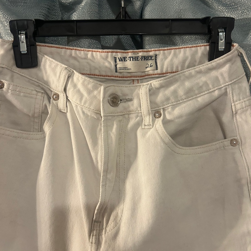 We The Free Cream Denim Jeans with Orange Stitching